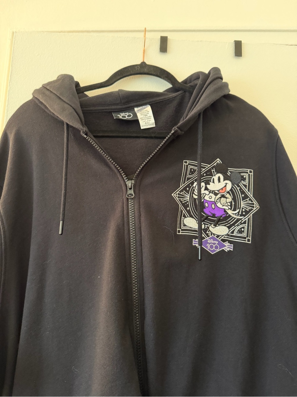 Disney Black Zip Hoodie with Purple-Accented Mickey Graphic